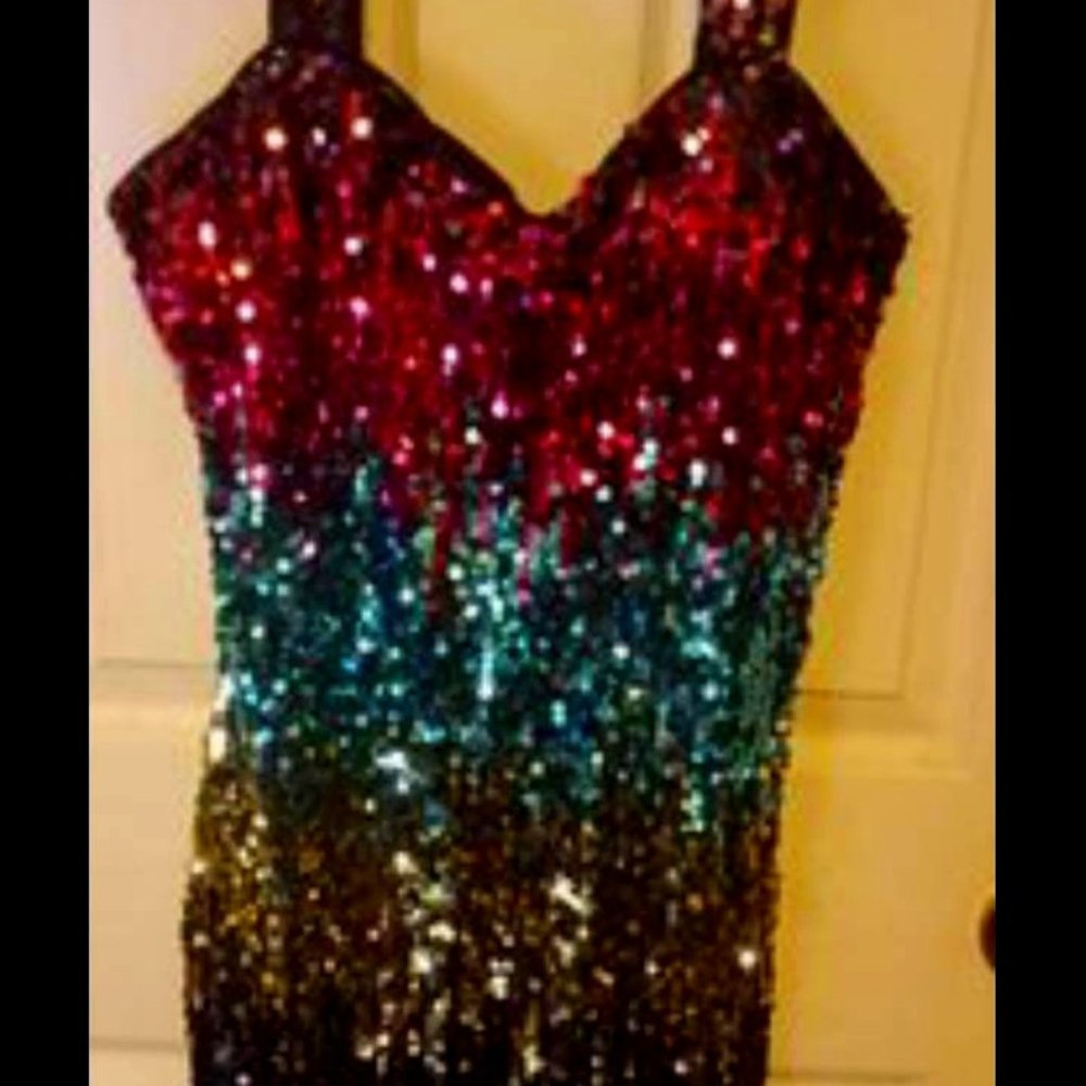 Andrew Marc New York Ombre sequin mini dress.